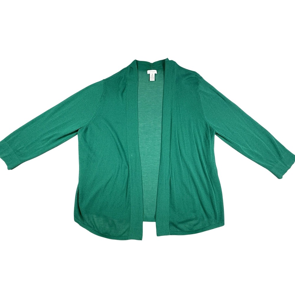 Chico's Open Front Cardigan Sz 2/L‎ Kelly Green Sweater Minimalist Boho Preppy